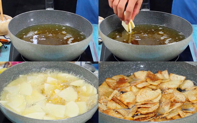 Chiên khoai môn vàng giòn đều, bí quyết làm khoai môn chiên nước mắm ngon