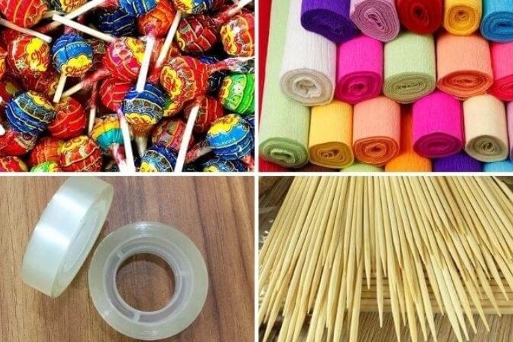 Dụng cụ cần thiết để làm bó hoa bánh kẹo
