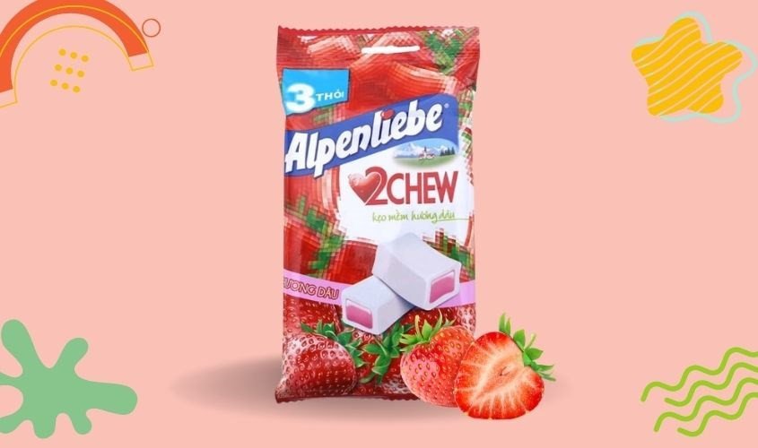 Gói kẹo dẻo Alpenliebe 2Chew hương dâu đỏ mọng