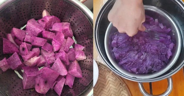 Hỗn hợp bột khoai mỡ với bột năng, bột bắp đã trộn đều, chuẩn bị ủ