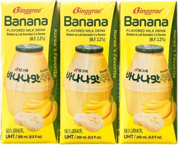 Hộp sữa chuối Binggrae 200ml với thông tin calo