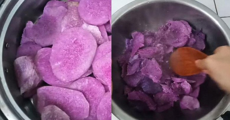 Khoai mỡ đã được sơ chế và dằm nhuyễn, sẵn sàng để trộn bột