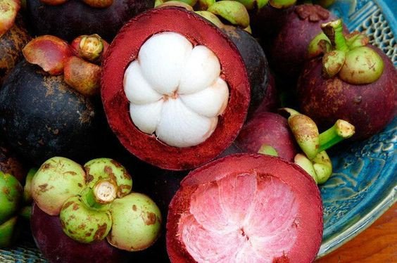 Măng cụt tươi ngon trên đĩa gỗ, liên quan đến hỗ trợ giảm cân tự nhiên