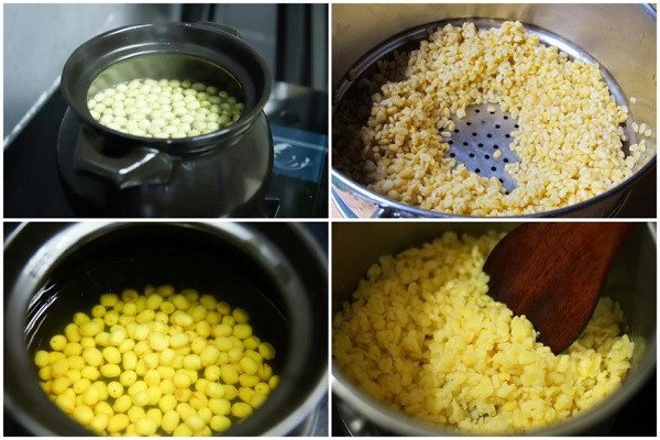 Nấu hạt sen và đậu xanh riêng biệt cho chè