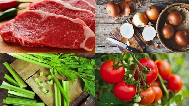 Nguyên liệu chuẩn bị cho món bò xào cần tây