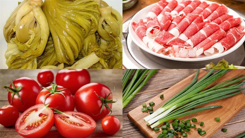 Nguyên liệu chuẩn bị cho món canh dưa chua thịt bò