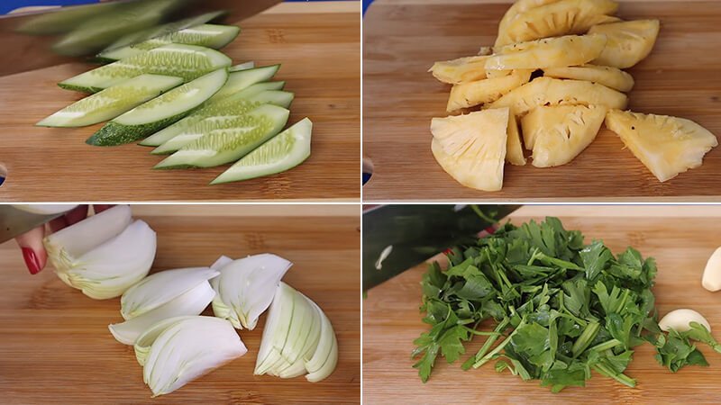 Sơ chế các loại rau củ cho món bạch tuộc xào