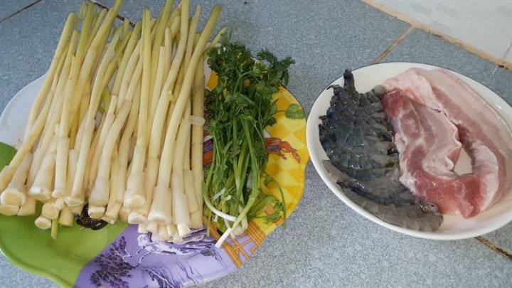 Tổng hợp nguyên liệu tươi ngon để làm món bồn bồn xào tôm thịt