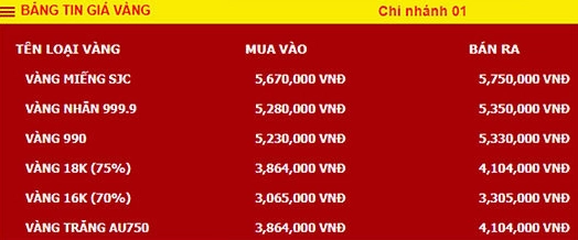 Biểu đồ biến động giá vàng trong nước và thế giới