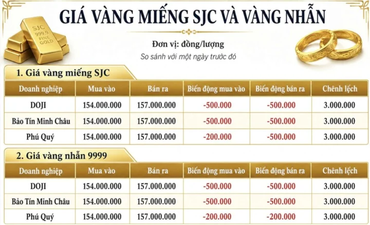 So sánh giá vàng nhẫn và vàng SJC